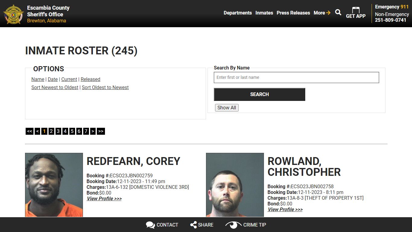 Inmate Roster (252) - Escambia County Sheriff, AL