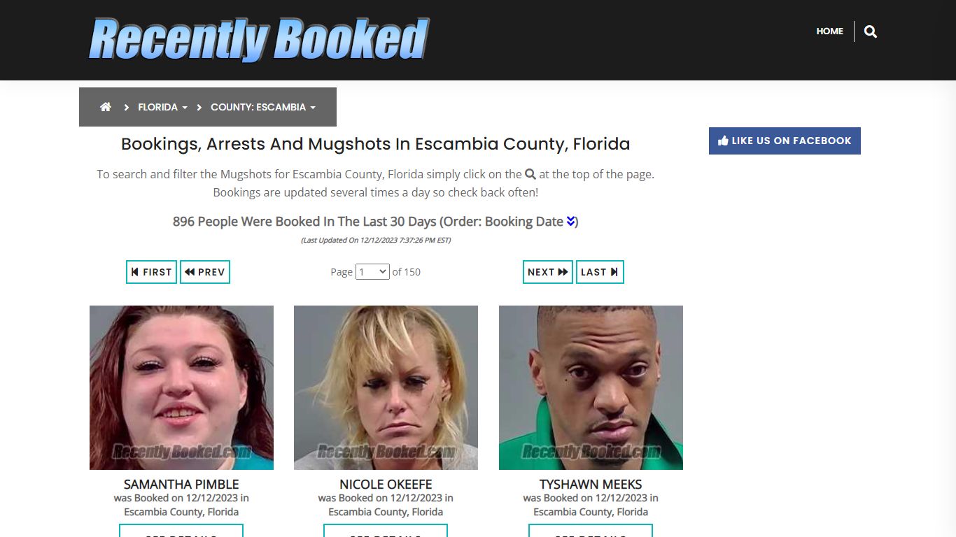 Bookings, Arrests and Mugshots in Escambia County, Florida