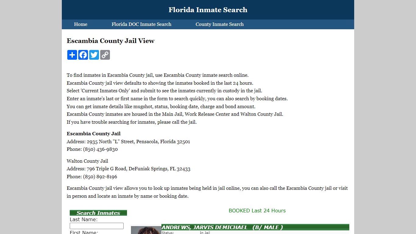 Escambia County Jail View - Florida Inmate Search